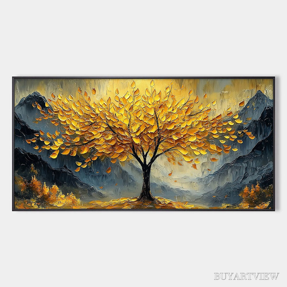 ARTOVITAS Golden Majesty – Textured Landscape Oil Painting - image 1