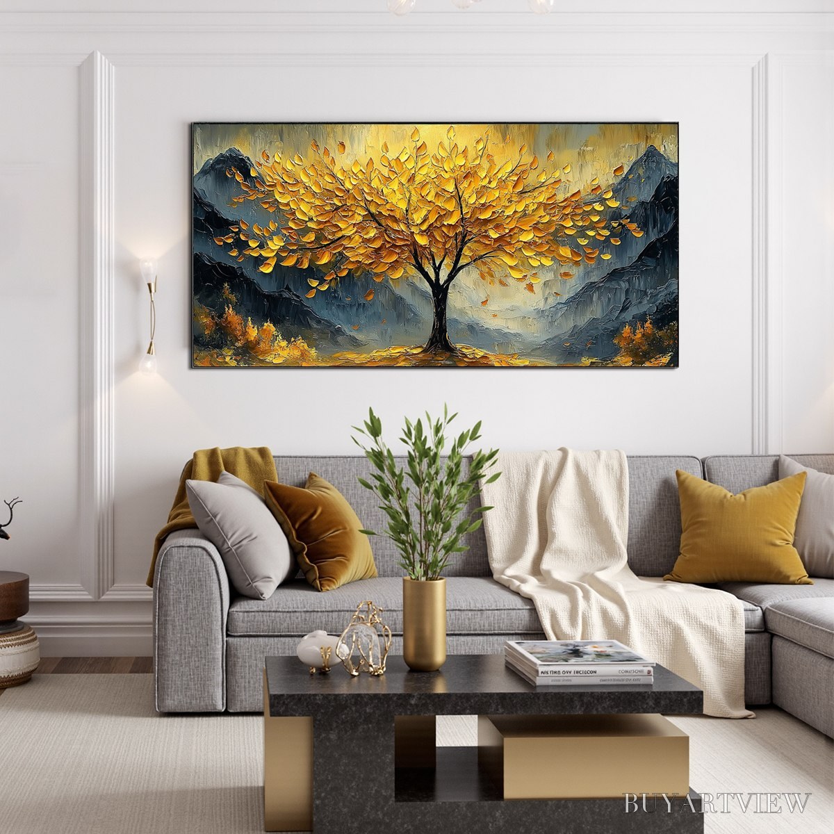 ARTOVITAS Golden Majesty – Textured Landscape Oil Painting - image 2