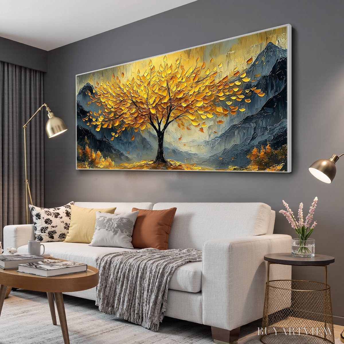 ARTOVITAS Golden Majesty – Textured Landscape Oil Painting - image 4