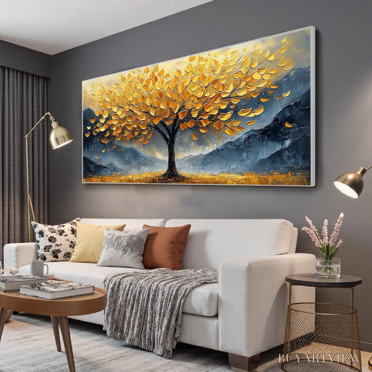 ARTOVITAS Golden Sanctuary – Textured Landscape Oil Painting - image 4