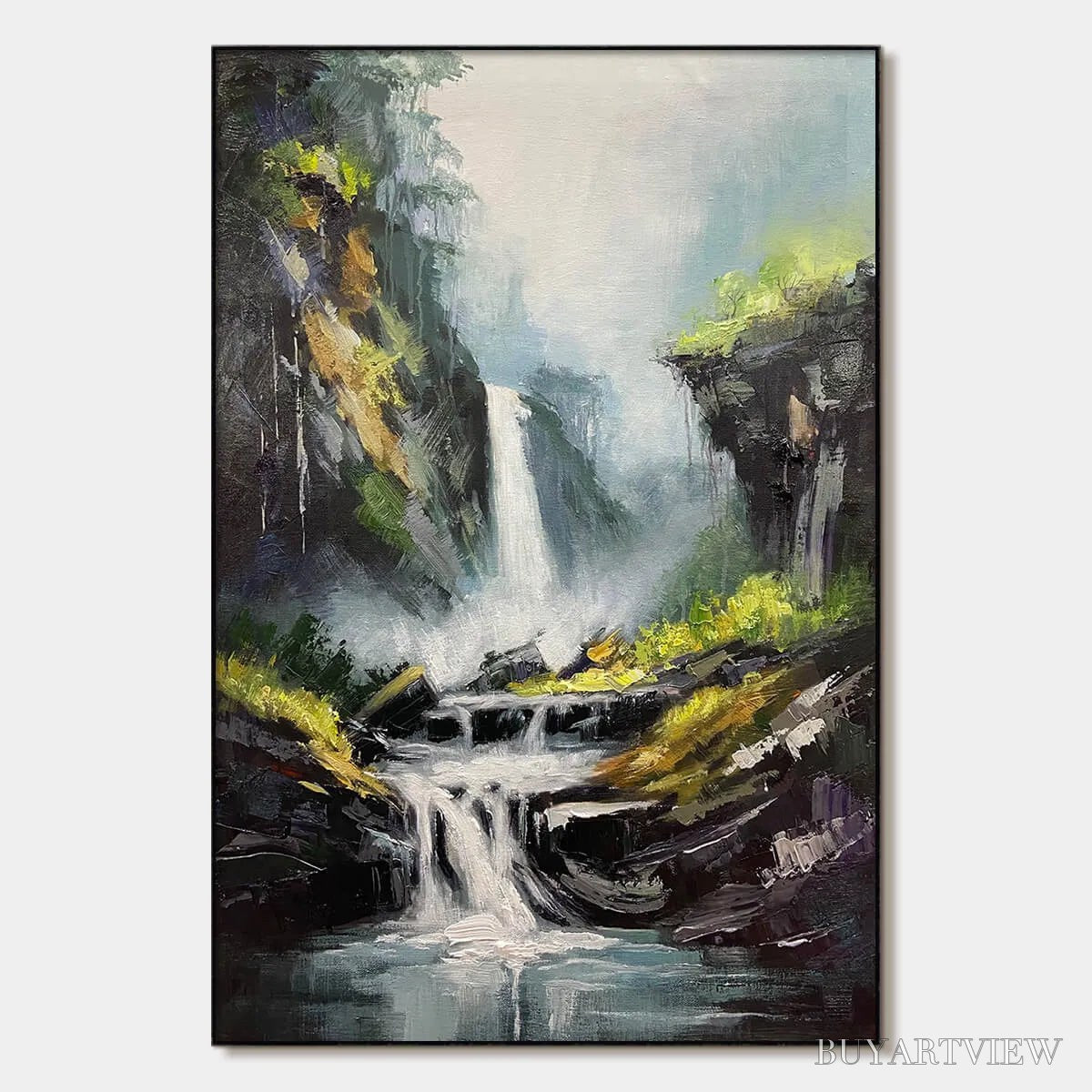ARTOVITAS Cascading Mist – Waterfall Landscape Nature Oil Painting - image 1