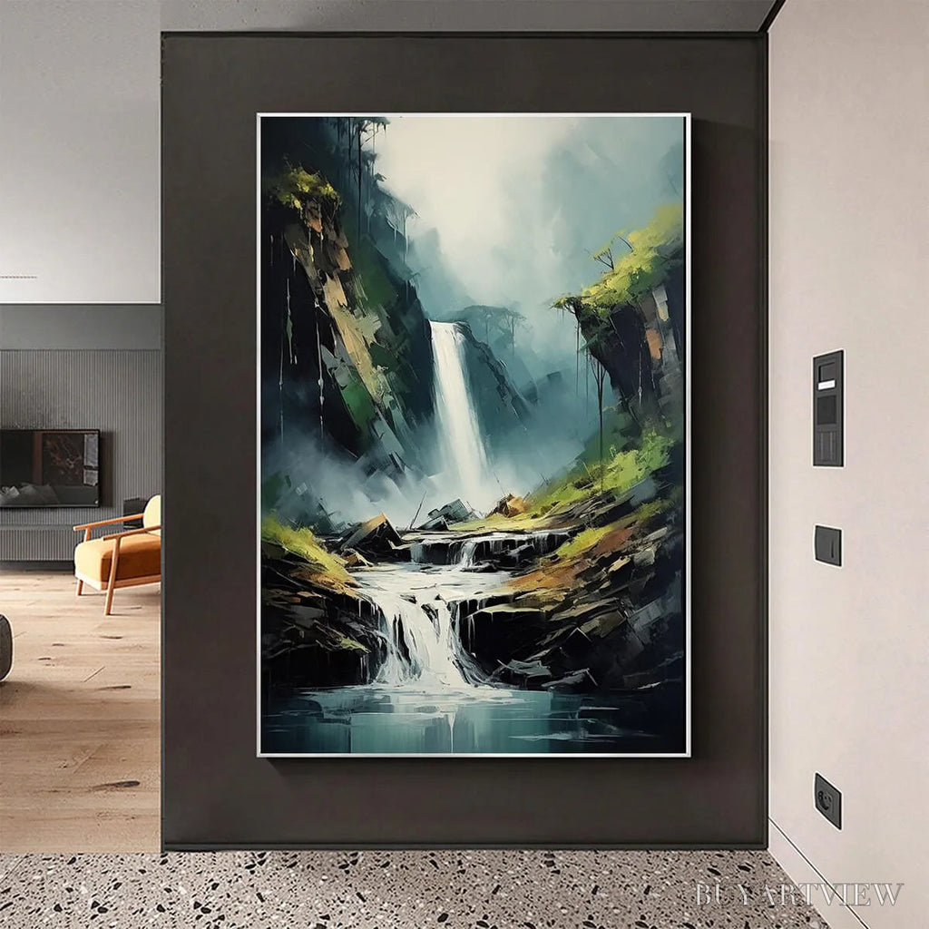 ARTOVITAS Cascading Mist – Waterfall Landscape Nature Oil Painting - image 2