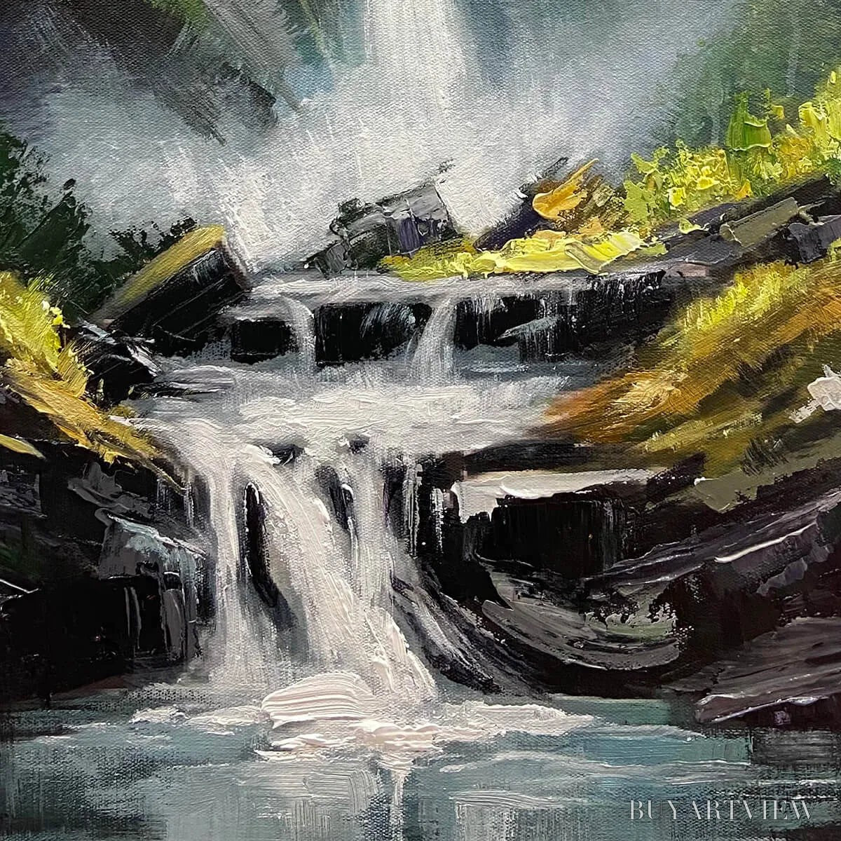 ARTOVITAS Cascading Mist – Waterfall Landscape Nature Oil Painting - image 3