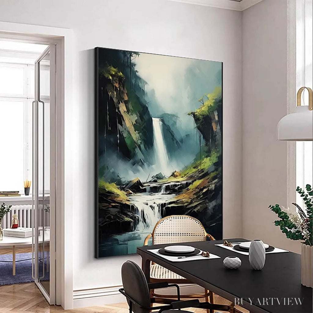 ARTOVITAS Cascading Mist – Waterfall Landscape Nature Oil Painting - image 4