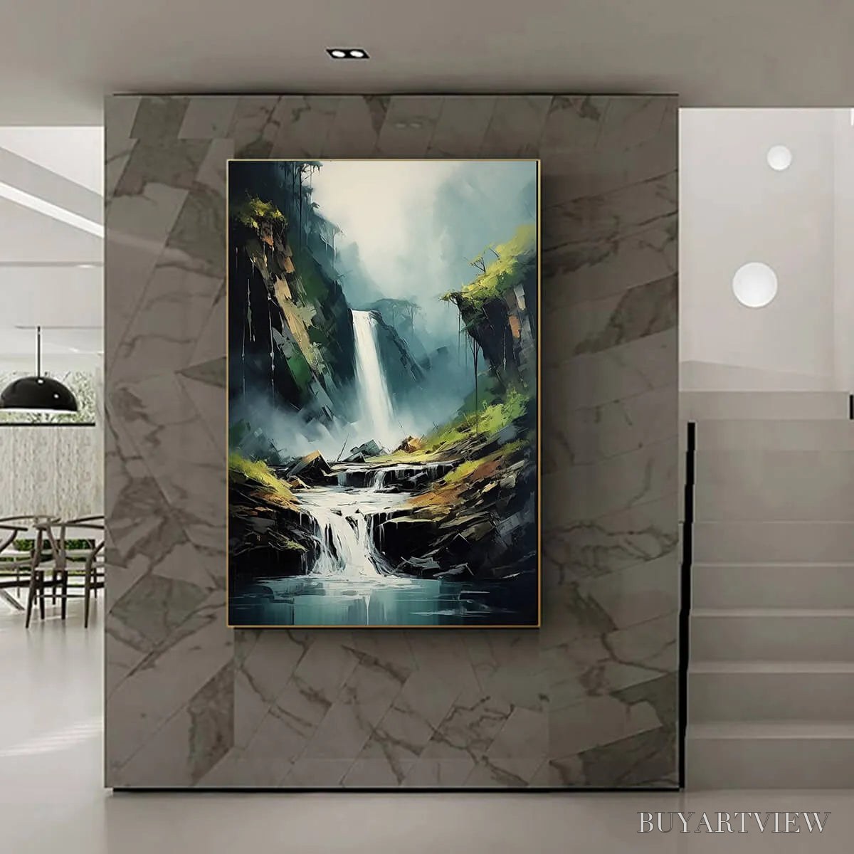 ARTOVITAS Cascading Mist – Waterfall Landscape Nature Oil Painting - image 6