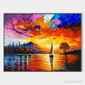 ARTOVITAS Sailing At Sunset – Square Impasto Landscape Painting of a Tranquil Lake - image 1