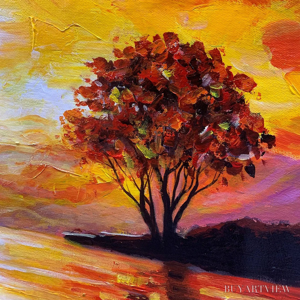 ARTOVITAS Sailing At Sunset – Square Impasto Landscape Painting of a Tranquil Lake - image 5
