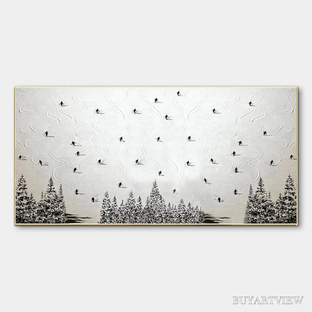 ARTOVITAS Alpine Symphony – Minimalist Skiing Scene on Textured Canvas - image 1