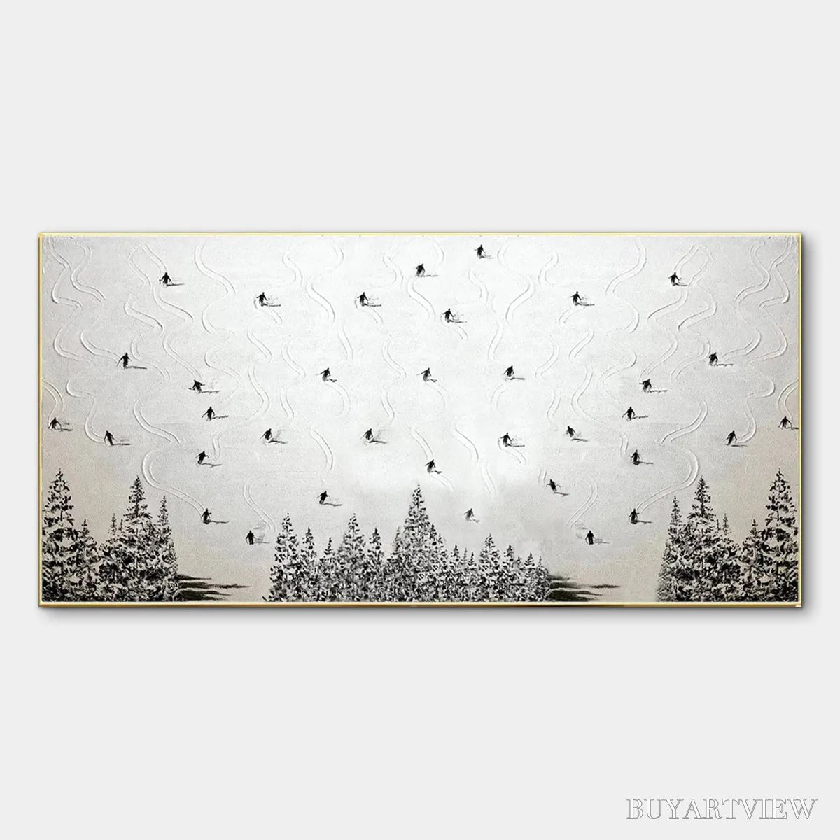 ARTOVITAS Alpine Symphony – Minimalist Skiing Scene on Textured Canvas - image 1