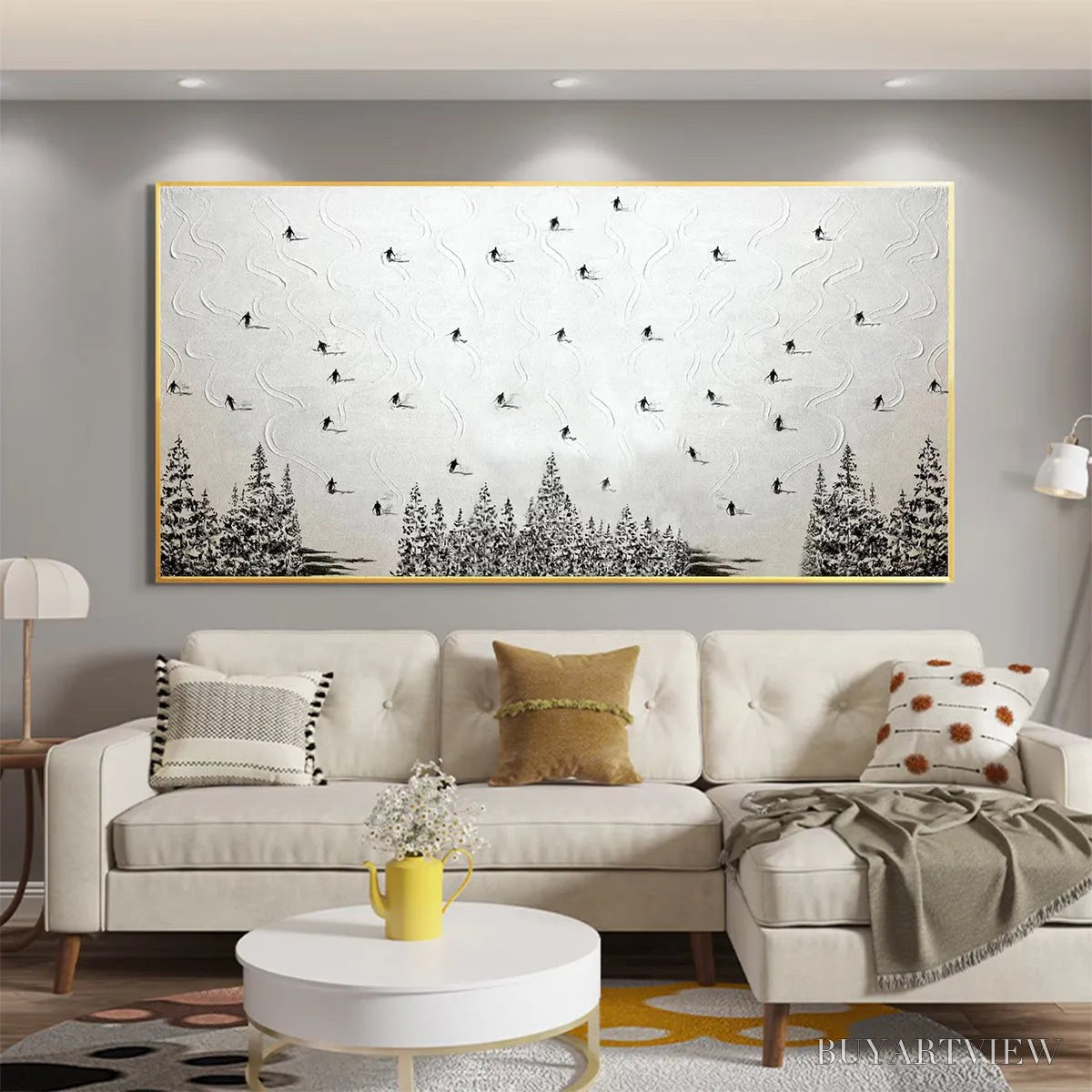 ARTOVITAS Alpine Symphony – Minimalist Skiing Scene on Textured Canvas - image 4