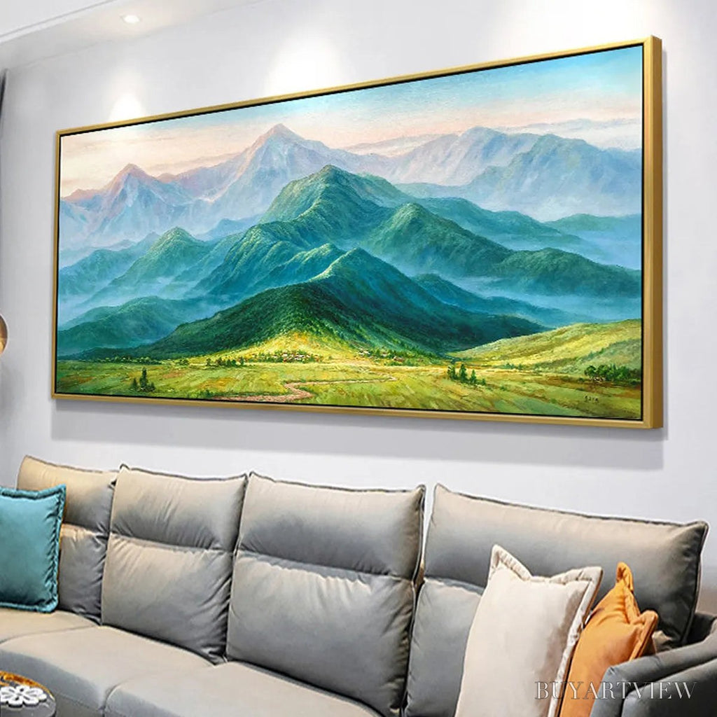 ARTOVITAS Emerald Valley Vista – Panoramic Mountain Landscape Oil Painting - image 6
