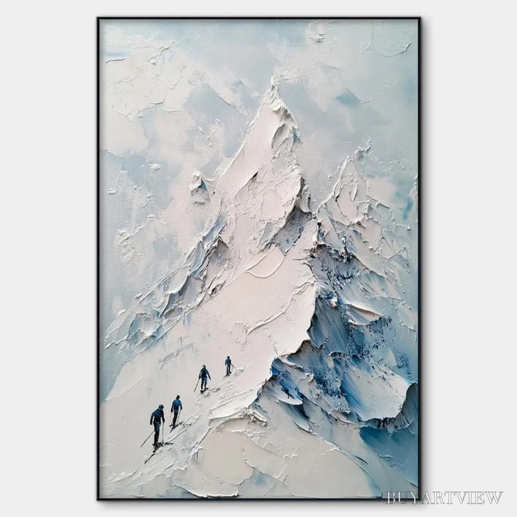 ARTOVITAS Ascent – Textured Impasto Mountain Landscape Painting with Skiers - image 1