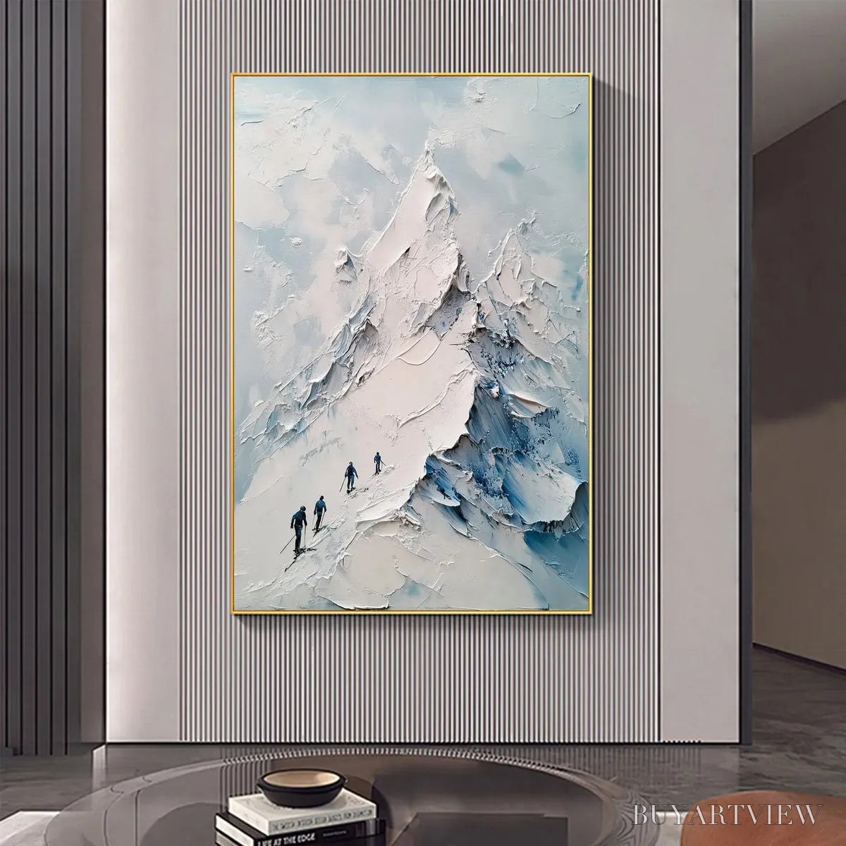 ARTOVITAS Ascent – Textured Impasto Mountain Landscape Painting with Skiers - image 2