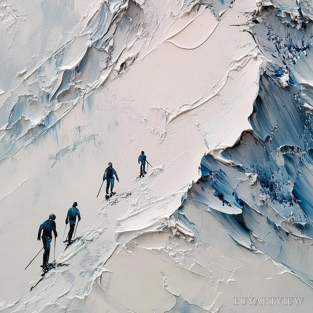 ARTOVITAS Ascent – Textured Impasto Mountain Landscape Painting with Skiers - image 3