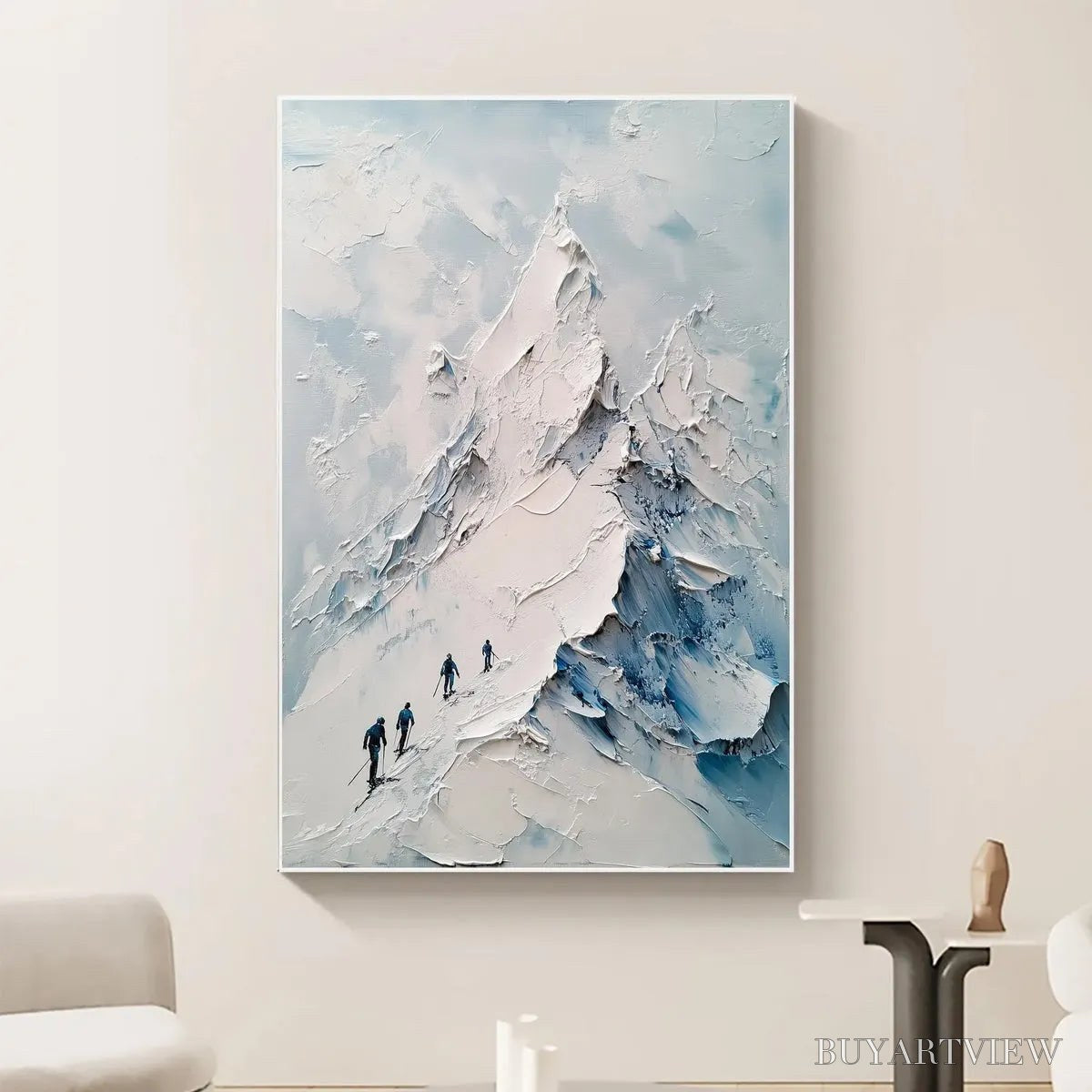 ARTOVITAS Ascent – Textured Impasto Mountain Landscape Painting with Skiers - image 4