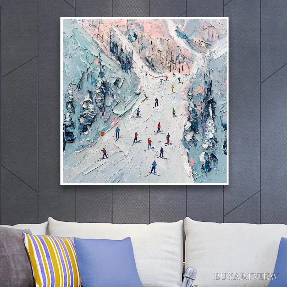 ARTOVITAS Slope Life – Textured Impasto Ski Slope Scene on Square Canvas - image 2
