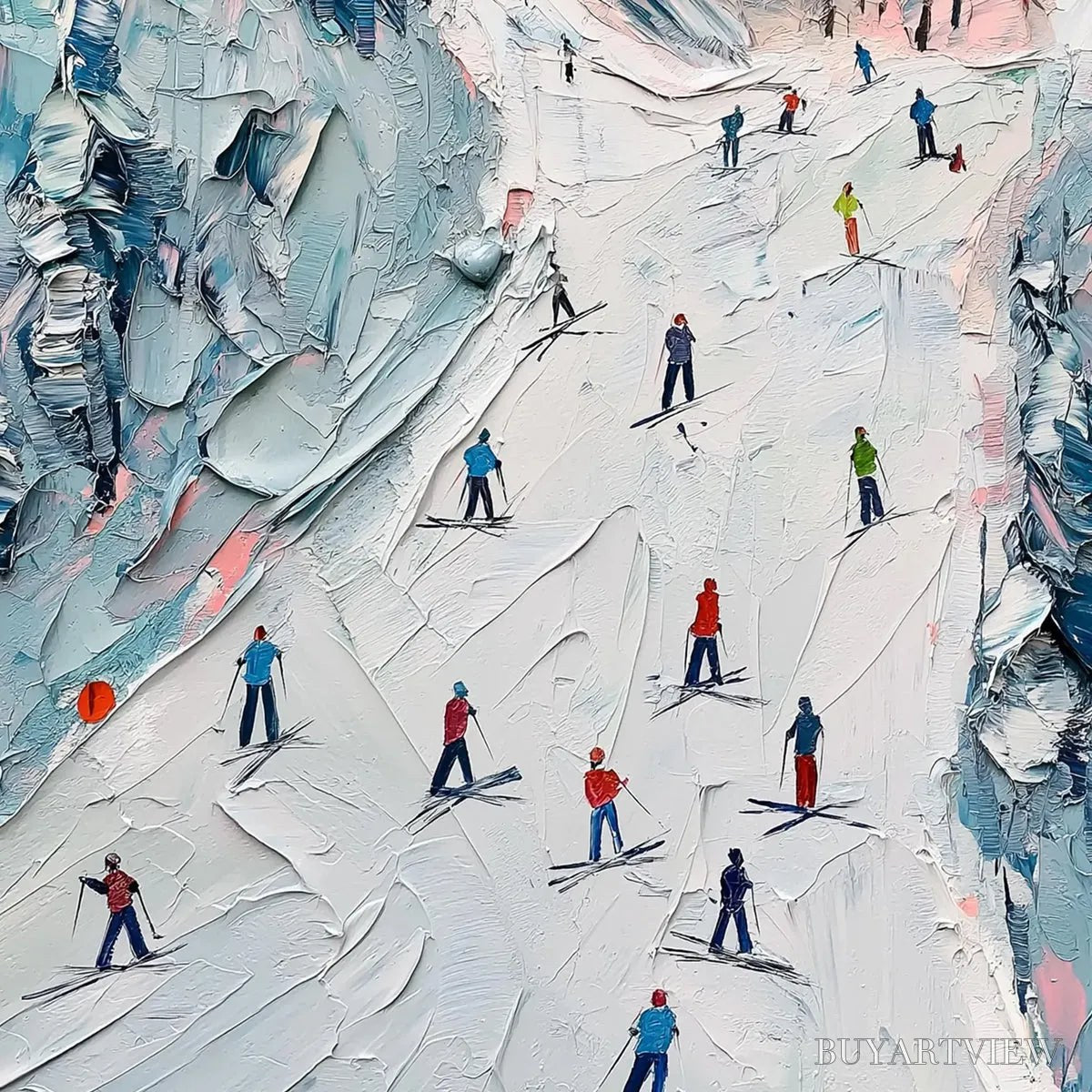 ARTOVITAS Slope Life – Textured Impasto Ski Slope Scene on Square Canvas - image 3
