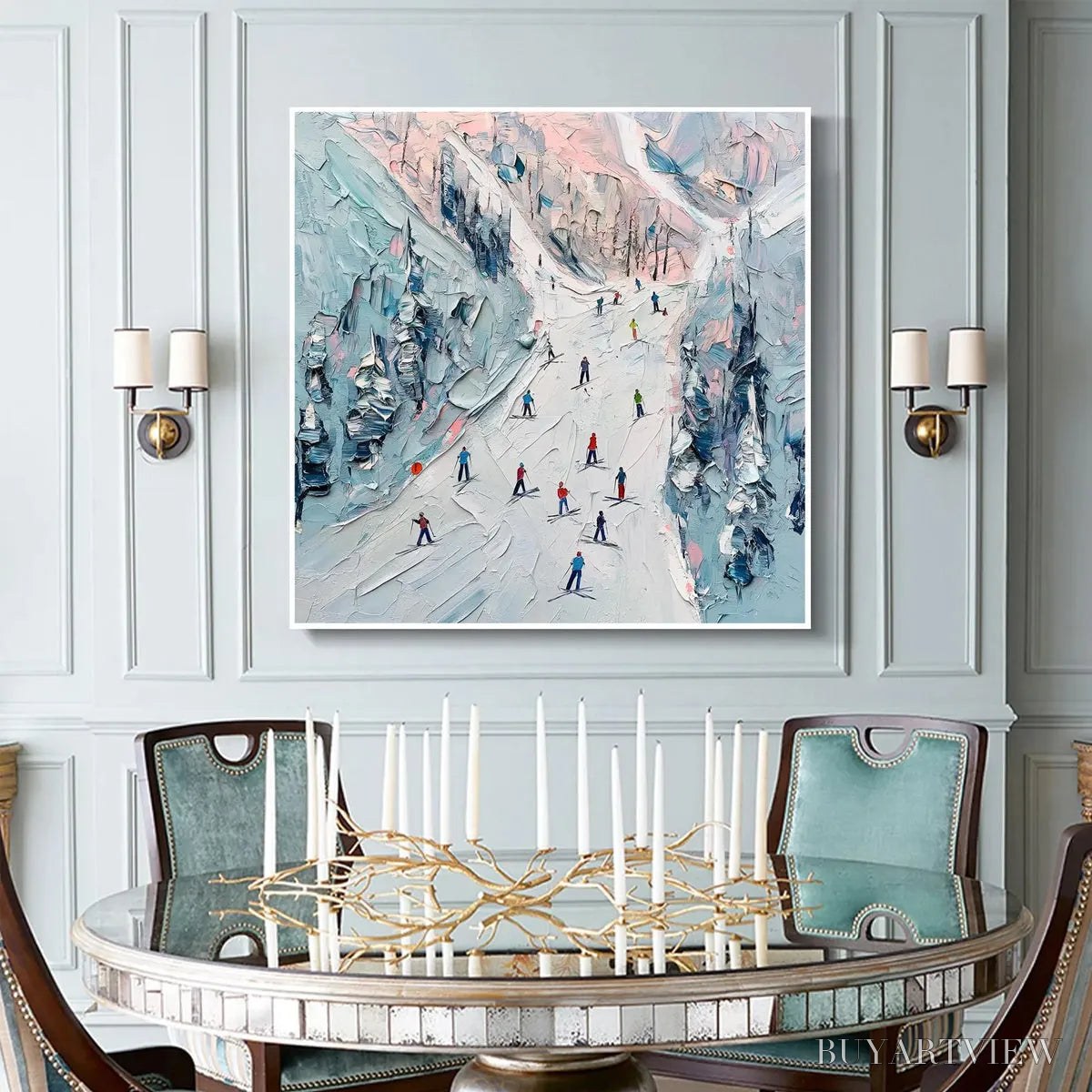 ARTOVITAS Slope Life – Textured Impasto Ski Slope Scene on Square Canvas - image 6