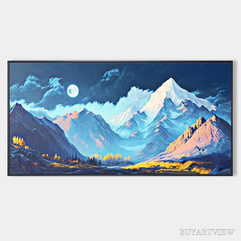 ARTOVITAS Moonlit Majesty – Panoramic Mountain Landscape Oil Painting with Moon - image 1