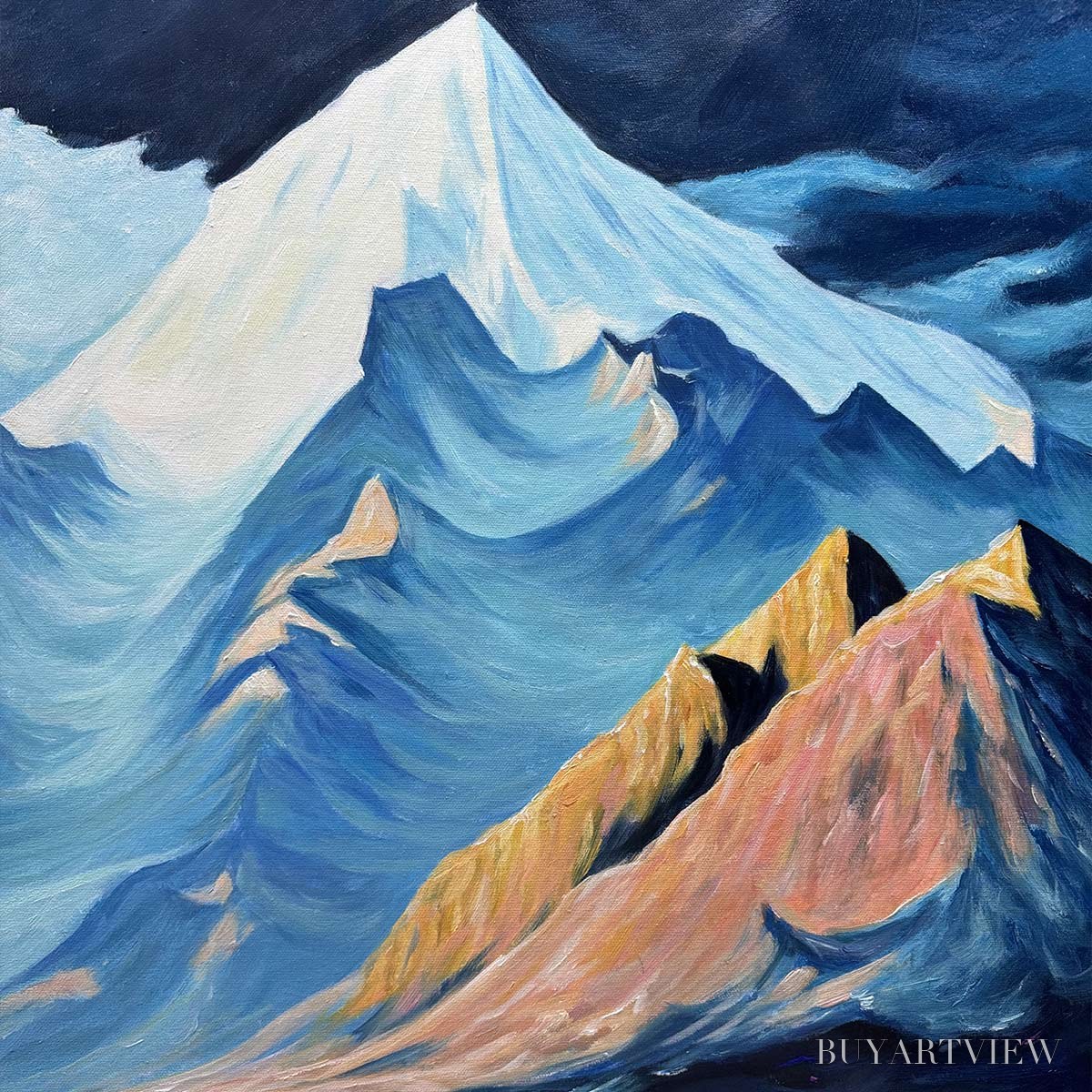 ARTOVITAS Moonlit Majesty – Panoramic Mountain Landscape Oil Painting with Moon - image 5