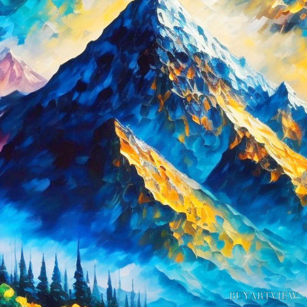 ARTOVITAS Majestic Sunrise – Mountain Landscape Oil Painting with Lake and Sailboat - image 3