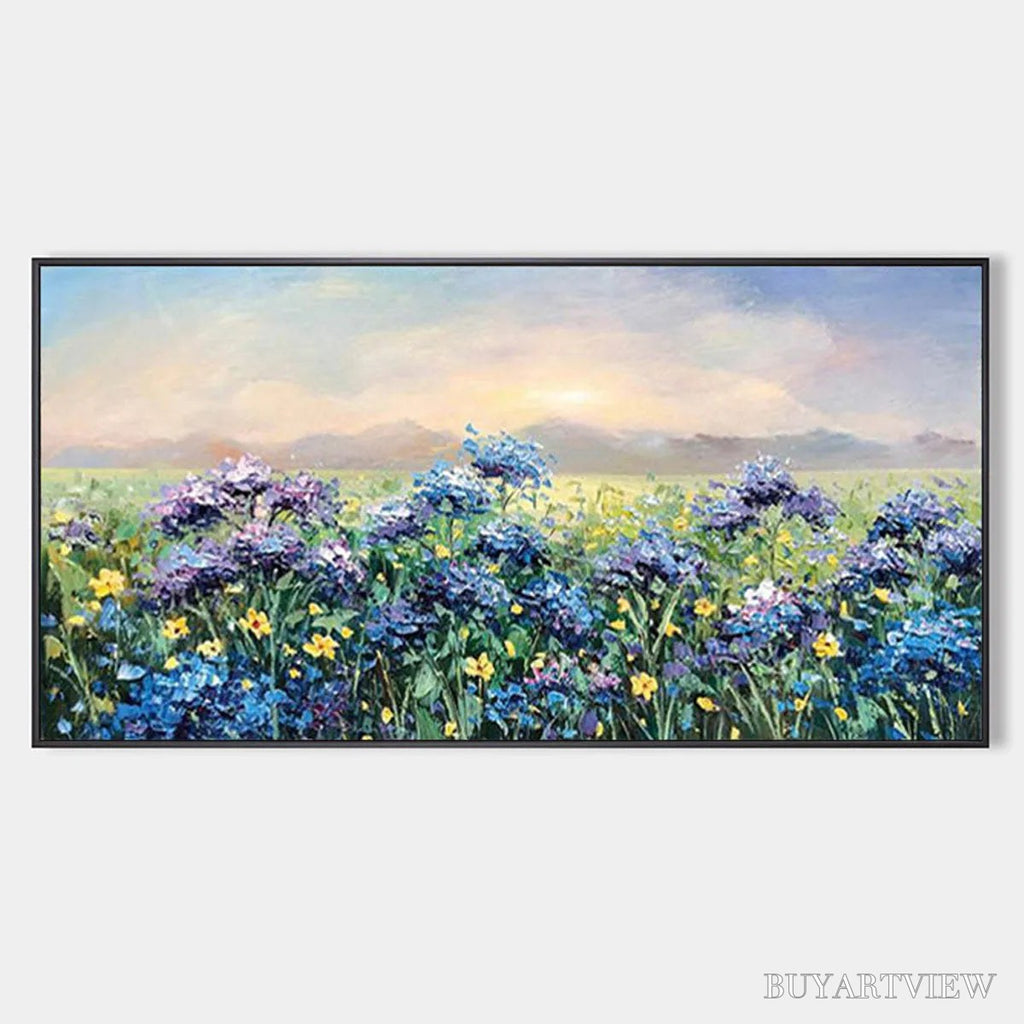 ARTOVITAS Blue Ridge Dawn – Landscape Oil Painting with Hydrangeas and Sunrise - image 1