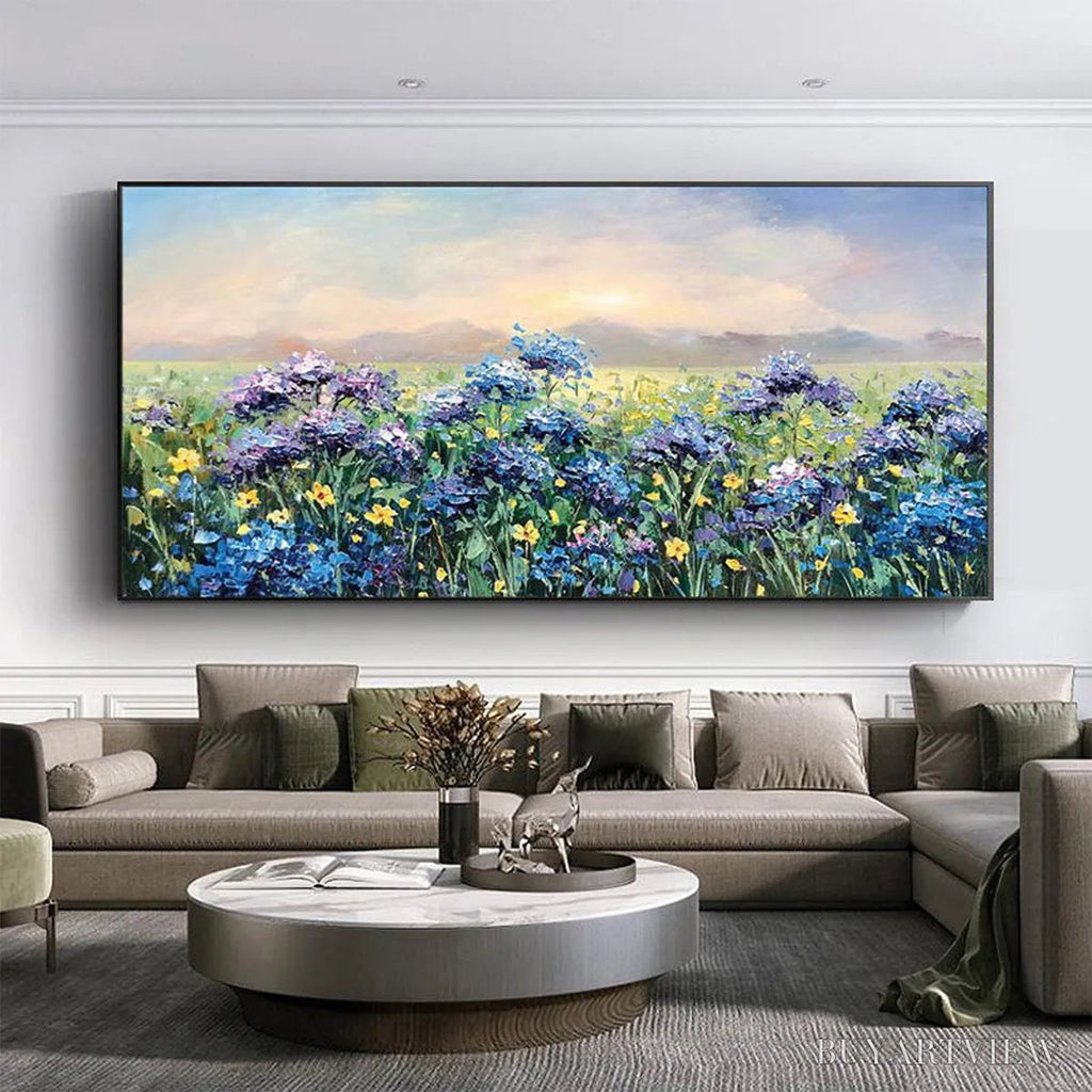 ARTOVITAS Blue Ridge Dawn – Landscape Oil Painting with Hydrangeas and Sunrise - image 2