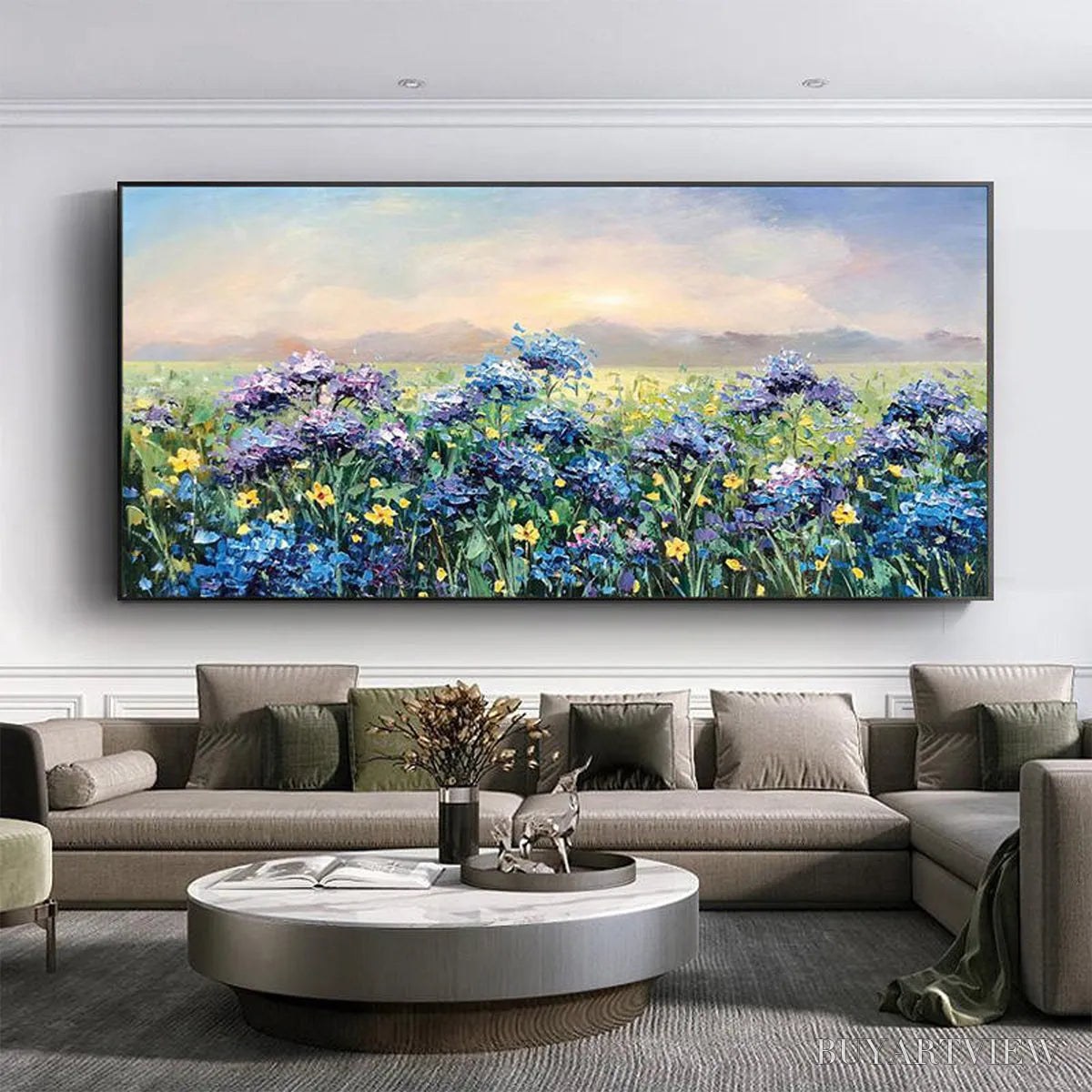 ARTOVITAS Blue Ridge Dawn – Landscape Oil Painting with Hydrangeas and Sunrise - image 2