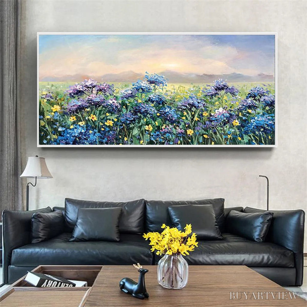 ARTOVITAS Blue Ridge Dawn – Landscape Oil Painting with Hydrangeas and Sunrise - image 4