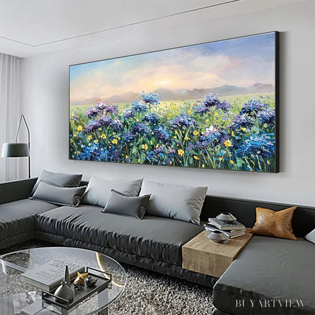 ARTOVITAS Blue Ridge Dawn – Landscape Oil Painting with Hydrangeas and Sunrise - image 5