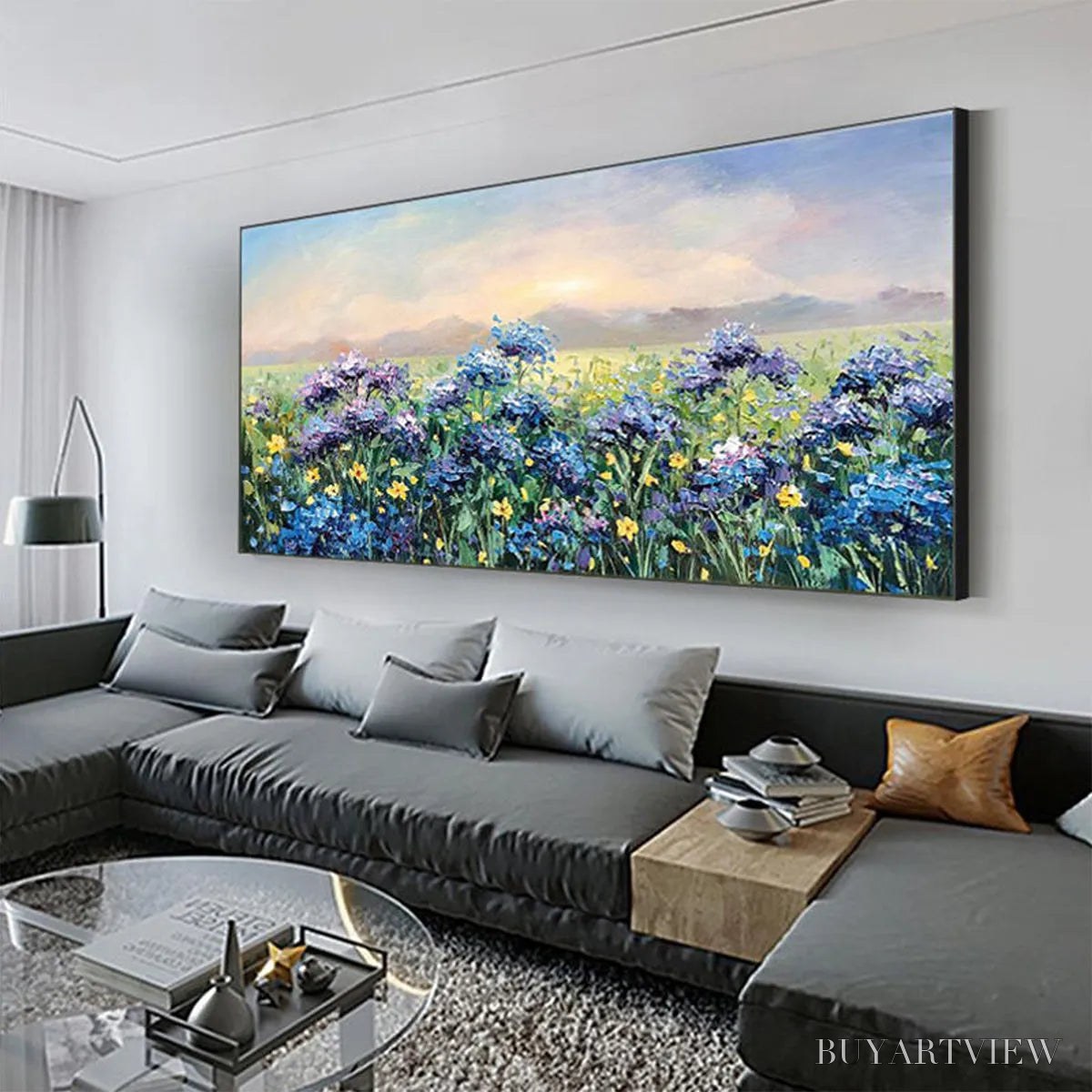 ARTOVITAS Blue Ridge Dawn – Landscape Oil Painting with Hydrangeas and Sunrise - image 5