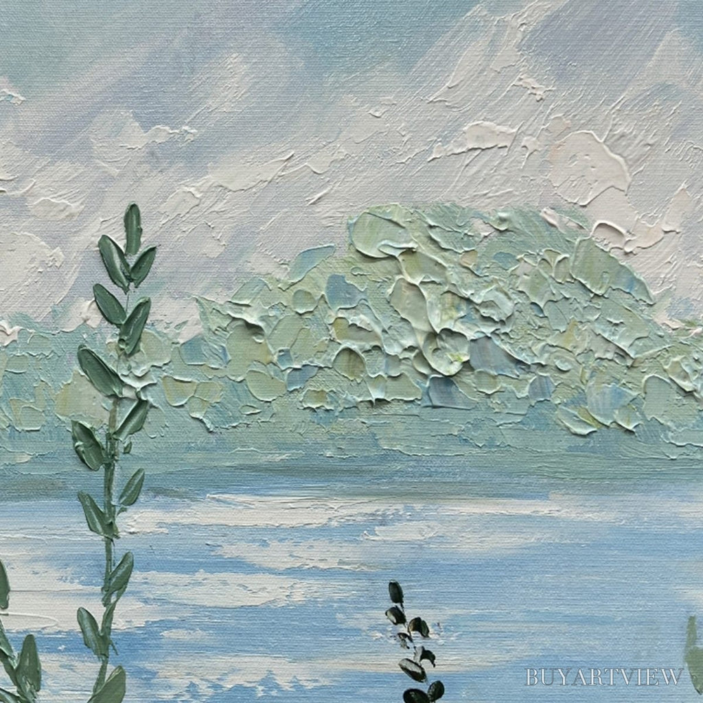 ARTOVITAS Alpine Meadow – Impasto Landscape Oil Painting with Wildflowers and Lake View - image 6