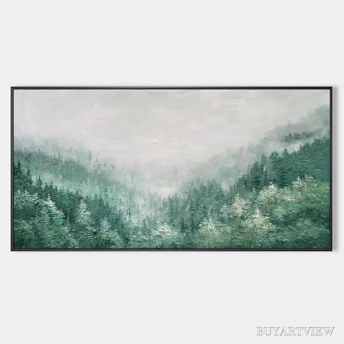 ARTOVITAS Valley of the Evergreens – Panoramic Evergreen Forest Landscape Oil Painting - image 1