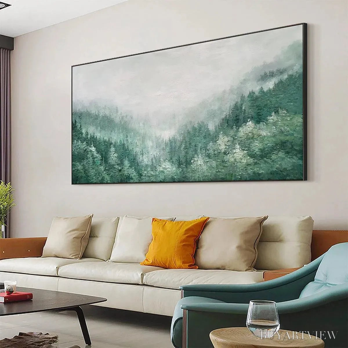ARTOVITAS Valley of the Evergreens – Panoramic Evergreen Forest Landscape Oil Painting - image 2