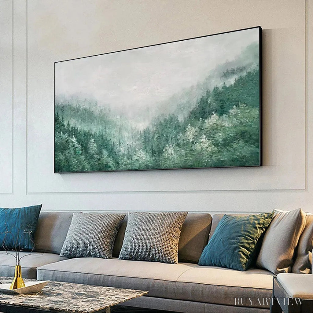 ARTOVITAS Valley of the Evergreens – Panoramic Evergreen Forest Landscape Oil Painting - image 4