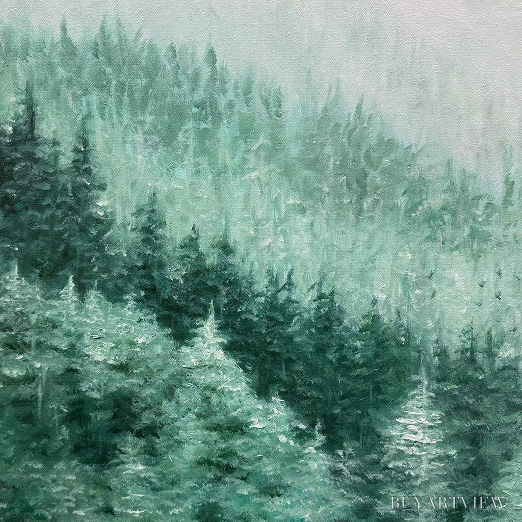 ARTOVITAS Valley of the Evergreens – Panoramic Evergreen Forest Landscape Oil Painting - image 5