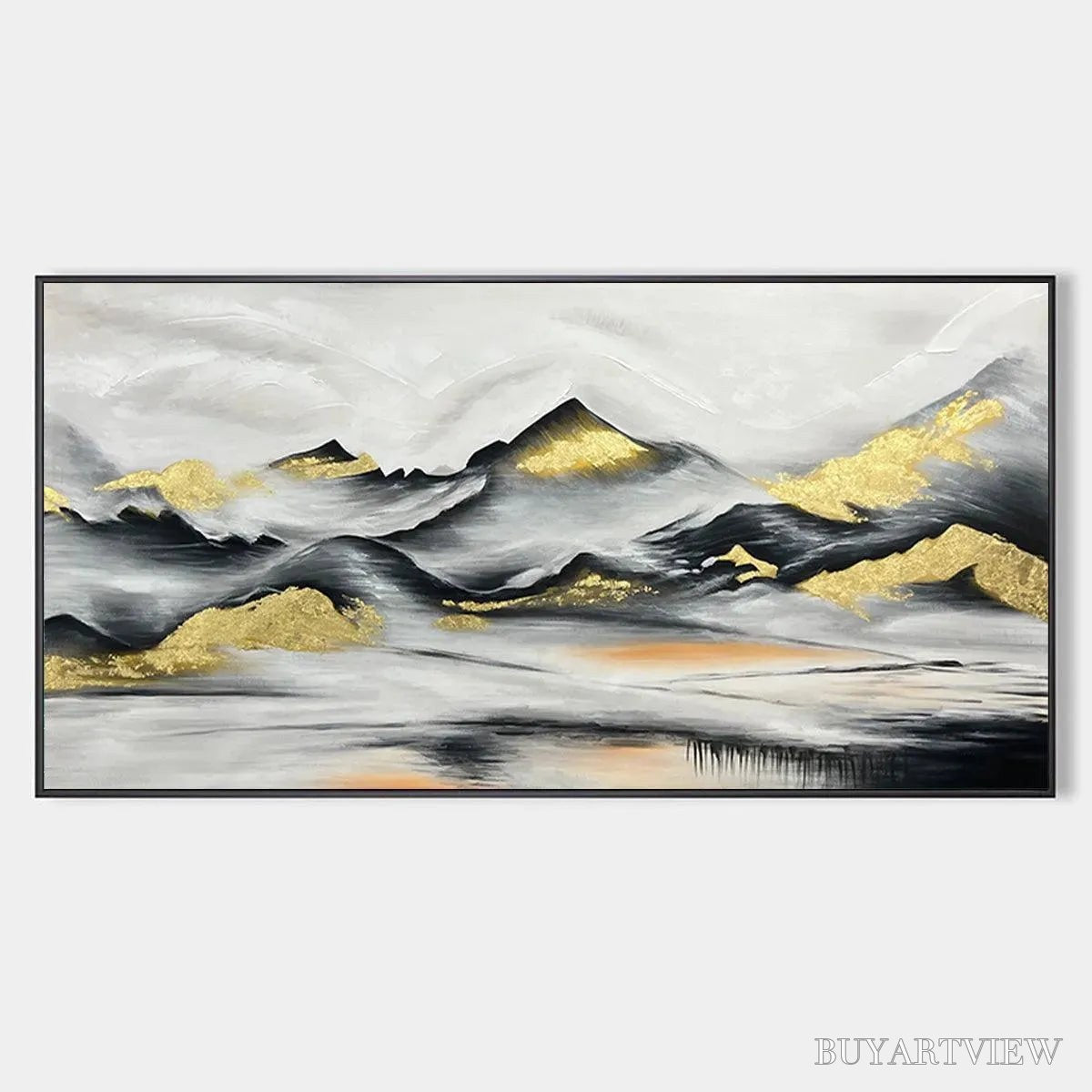 ARTOVITAS Black and Gold Mountain Oil Painting - Abstract Art - image 1