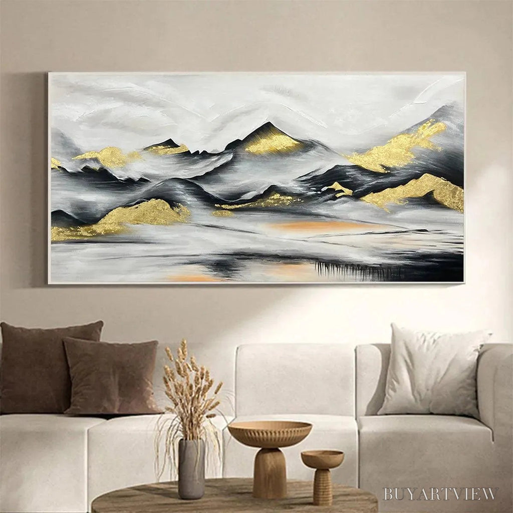 ARTOVITAS Black and Gold Mountain Oil Painting - Abstract Art - image 2