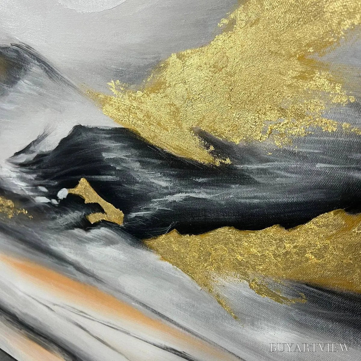 ARTOVITAS Black and Gold Mountain Oil Painting - Abstract Art - image 3