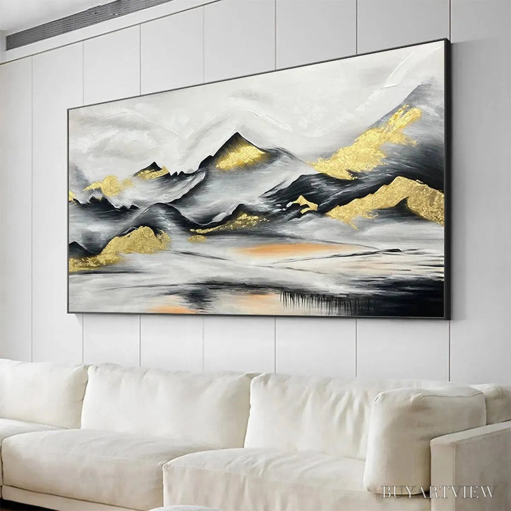 ARTOVITAS Black and Gold Mountain Oil Painting - Abstract Art - image 4