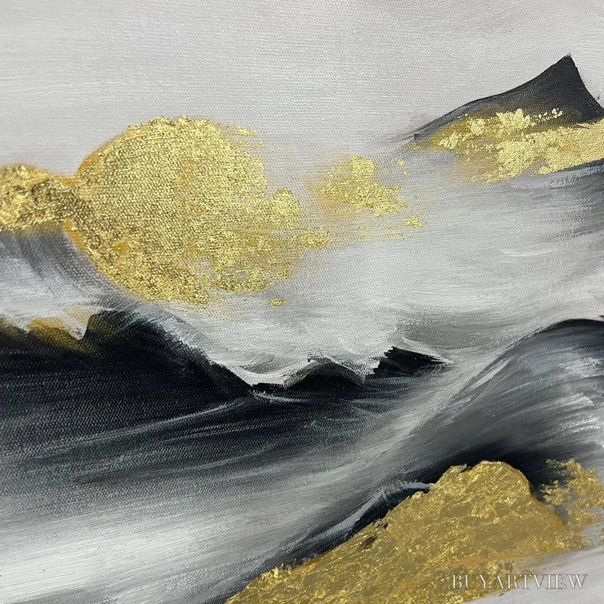 ARTOVITAS Black and Gold Mountain Oil Painting - Abstract Art - image 5