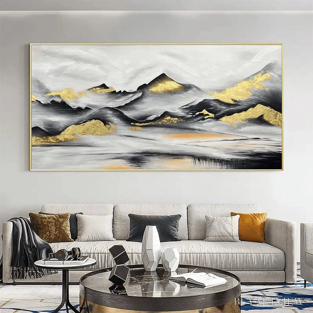 ARTOVITAS Black and Gold Mountain Oil Painting - Abstract Art - image 6