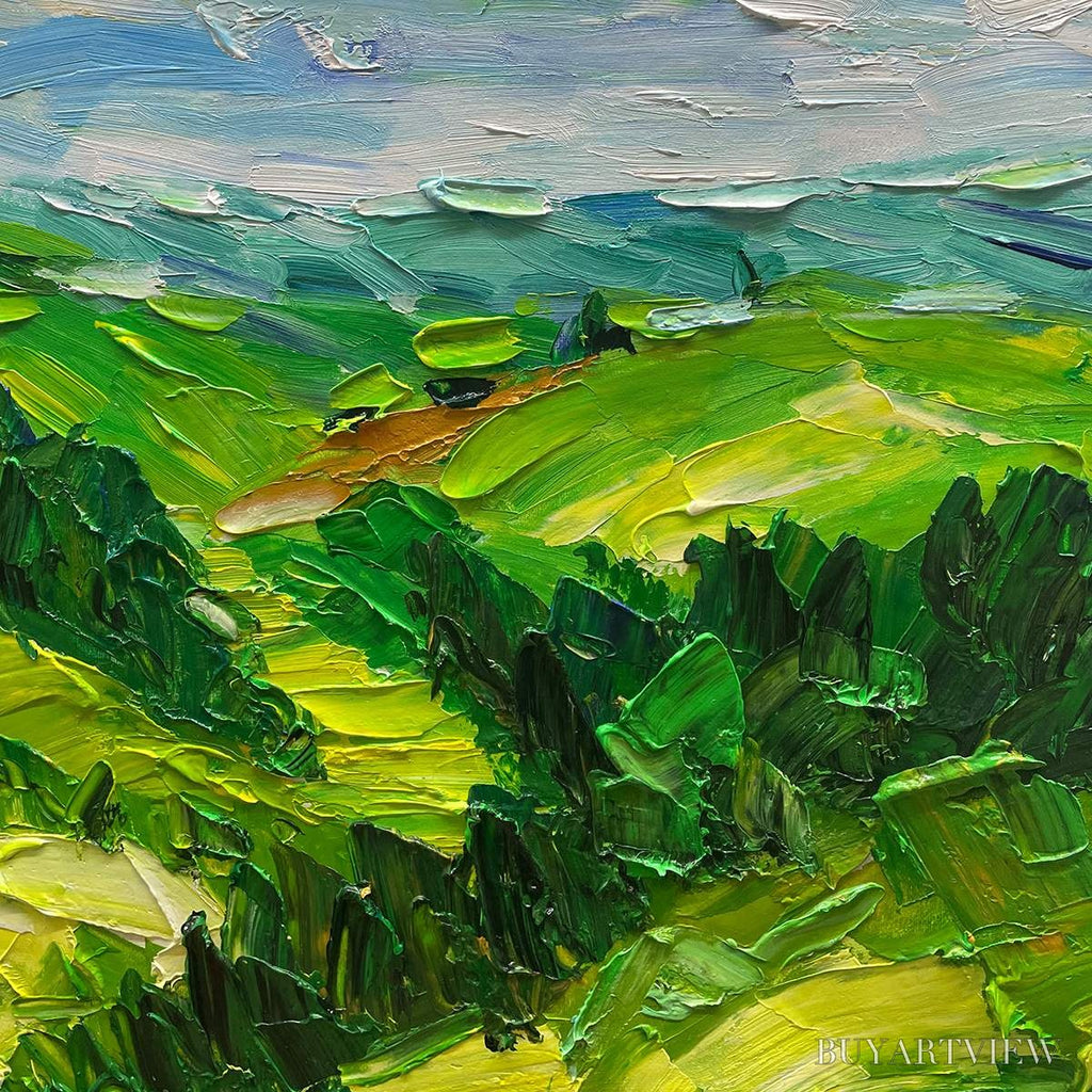 ARTOVITAS Green Valley Vista – Textured Landscape Painting, Impasto , Vertical Canvas, Nature Decor - image 3
