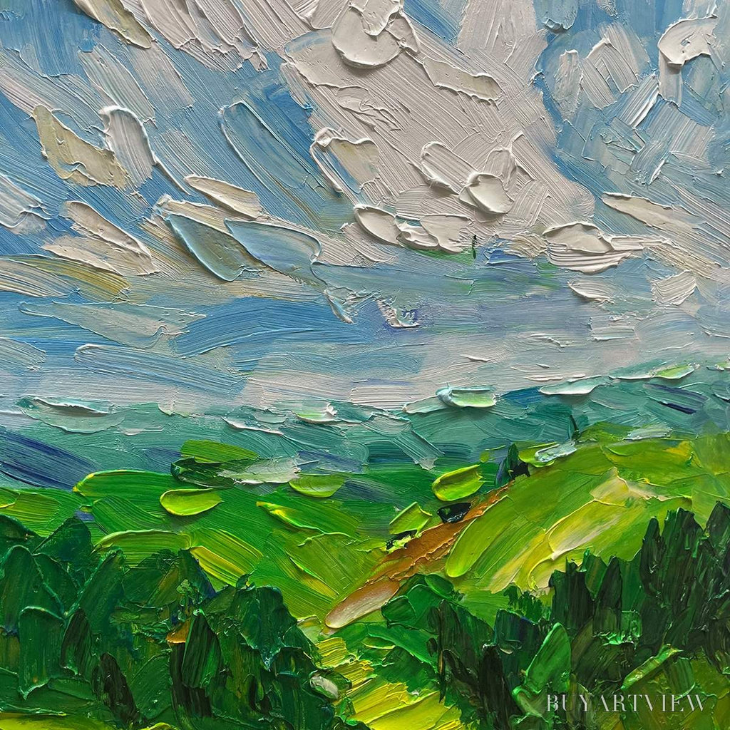 ARTOVITAS Green Valley Vista – Textured Landscape Painting, Impasto , Vertical Canvas, Nature Decor - image 6