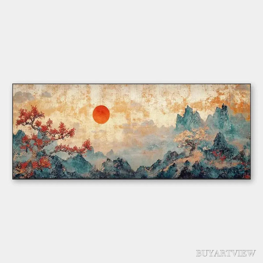 ARTOVITAS Zen Mountain Sunset Panoramic – Landscape Painting, Panoramic , Asian Decor - image 1