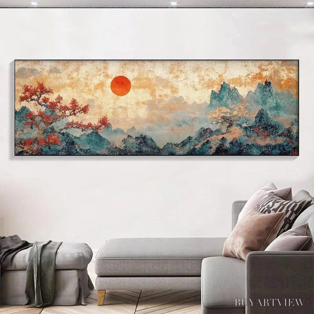 ARTOVITAS Zen Mountain Sunset Panoramic – Landscape Painting, Panoramic , Asian Decor - image 2