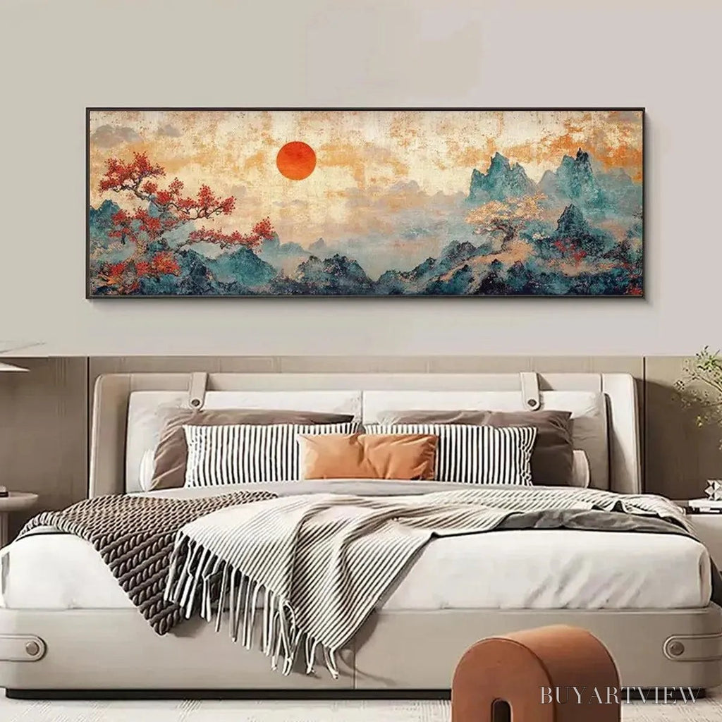 ARTOVITAS Zen Mountain Sunset Panoramic – Landscape Painting, Panoramic , Asian Decor - image 4