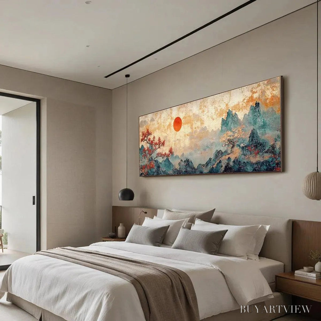 ARTOVITAS Zen Mountain Sunset Panoramic – Landscape Painting, Panoramic , Asian Decor - image 5