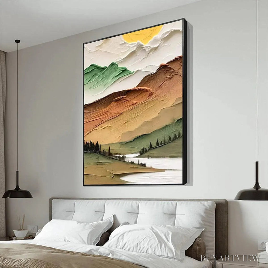 ARTOVITAS Golden Valley – Textured Mountain Landscape Painting, Green and Gold , Vertical Canvas, Impasto Decor - image 5