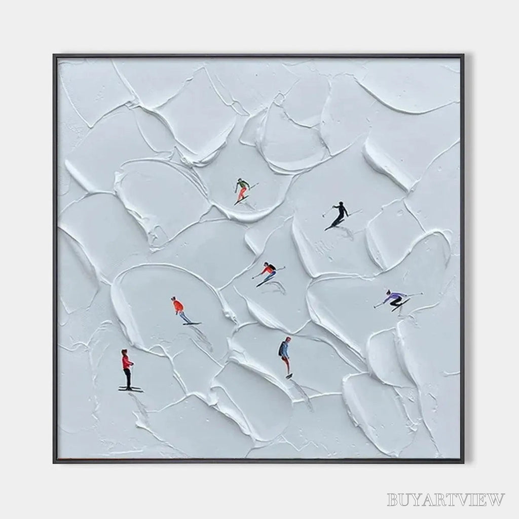 ARTOVITAS Alpine Ski – Textured Skiing Painting, Winter Sports , Square Canvas, Impasto Decor - image 1